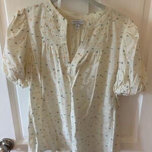 Current Air Cream Blouse with Flutter Sleeves and Ruffled Mandarin Collar